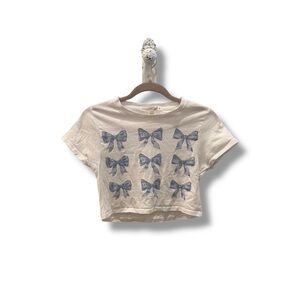 Altar'd State Baby Tee with Blue Bow Design